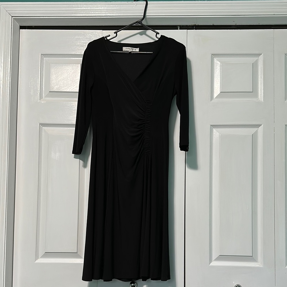 Evan Picone Black Long Sleeve V-Neck Sheath Dress